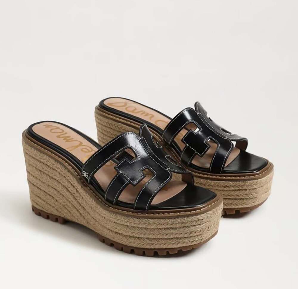 Sam Edelman Laine Platform Wedge Sandal Black Leather